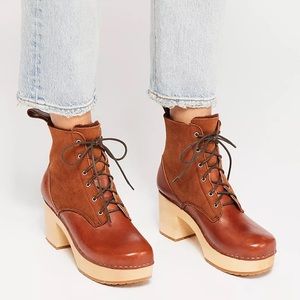 Swedish Hasbeens Hippie Lace-Up Clog Boots